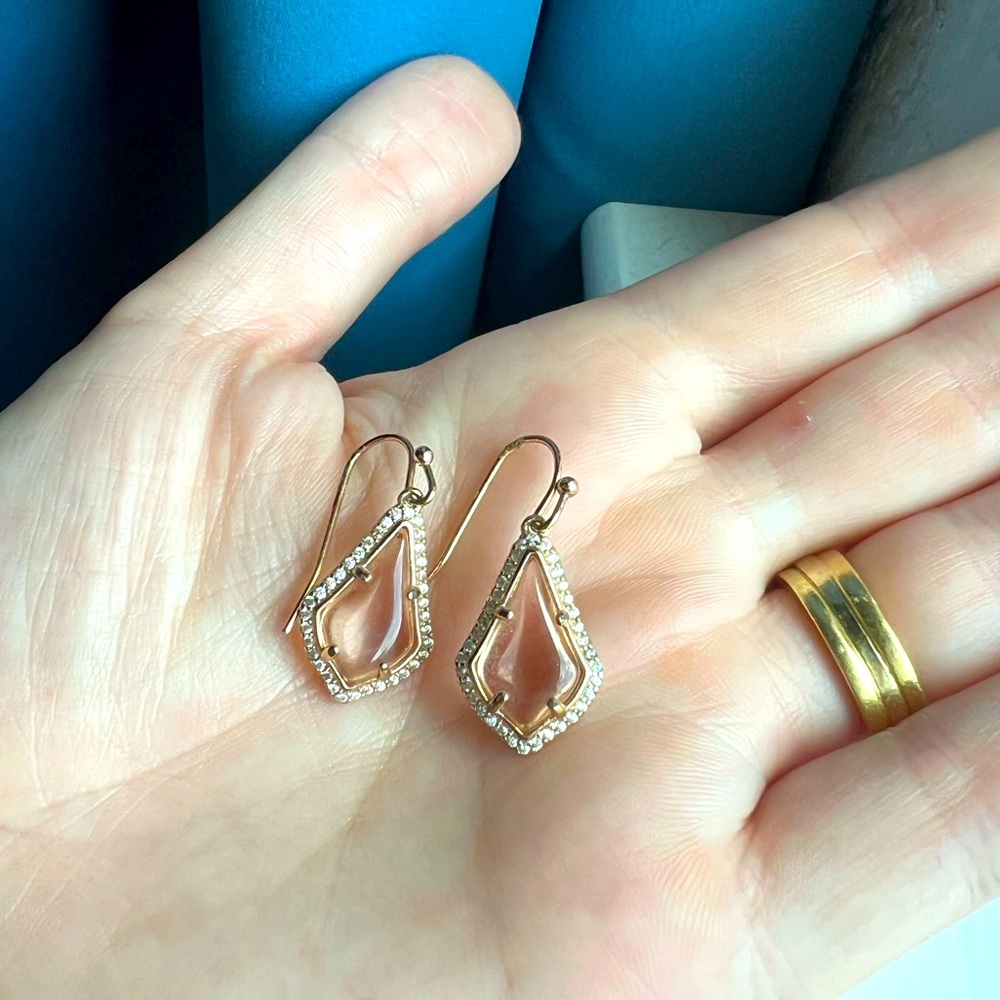Kendra Scott small drop earrings - rose gold with blush stone. Used like new